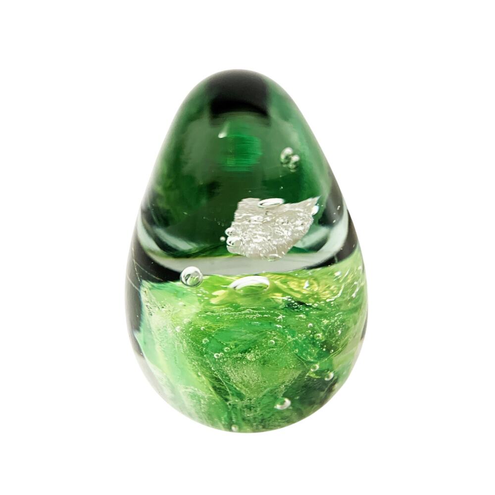 Kerry Art Glass Green Clear Egg Paperweight